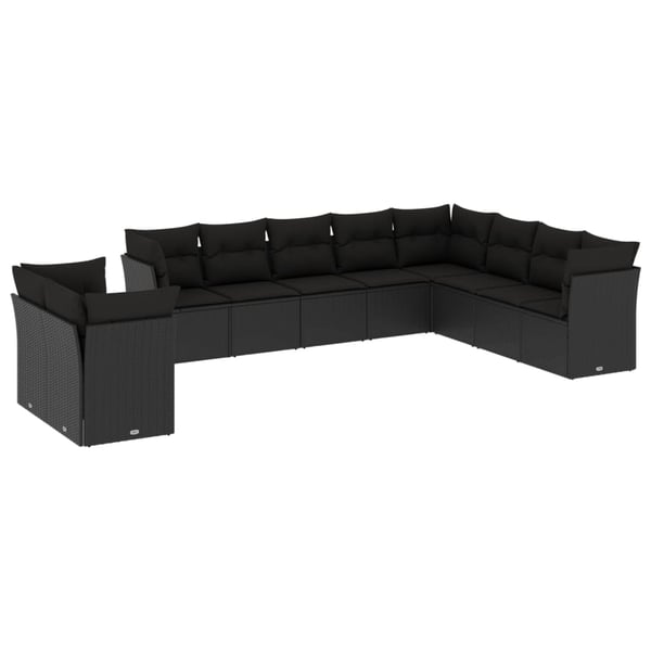 vidaXL sofasæt til haven 10 dele med hynder polyrattan sort