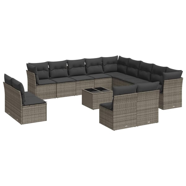 vidaXL sofasæt til haven 14 dele med hynder polyrattan grå