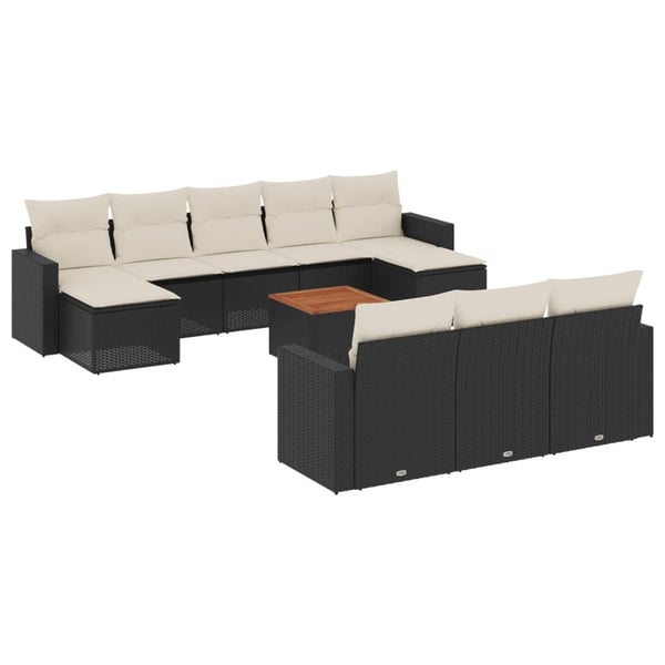 vidaXL sofasæt til haven 11 dele med hynder polyrattan sort