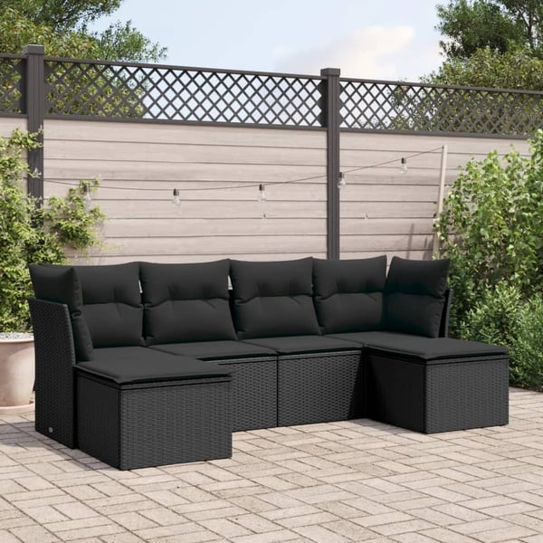 vidaXL sofasæt til haven 6 dele med hynder polyrattan sort