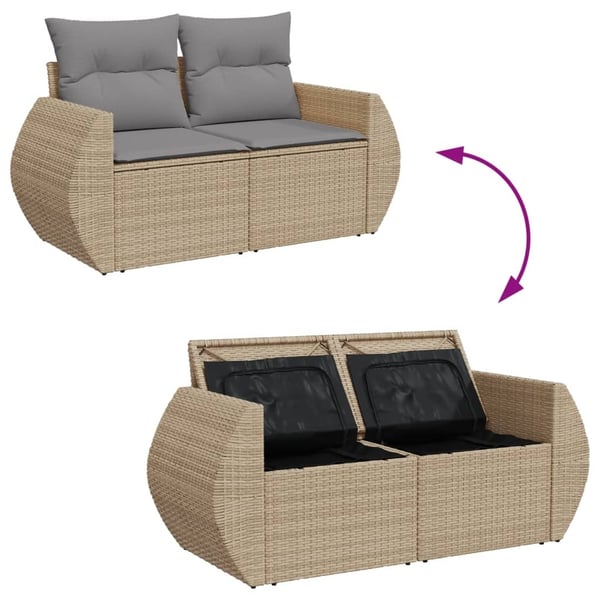 vidaXL Trädgårdssoffa 2-sits med dynor konstrotting beige