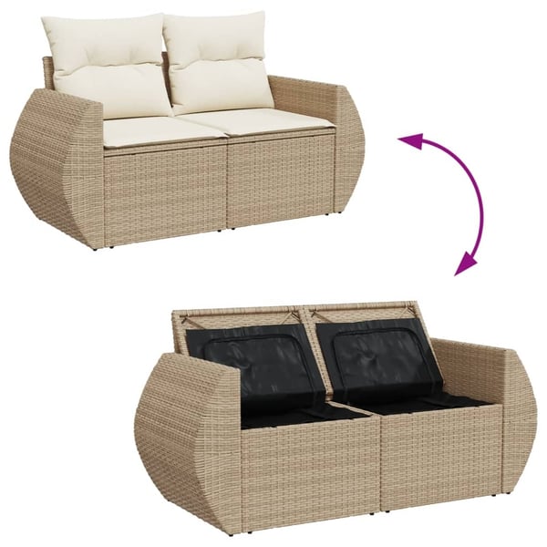 vidaXL 2-personers havesofa med hynder polyrattan beige
