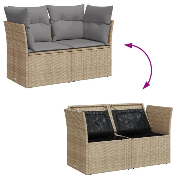vidaXL 2-personers havesofa med hynder polyrattan beige