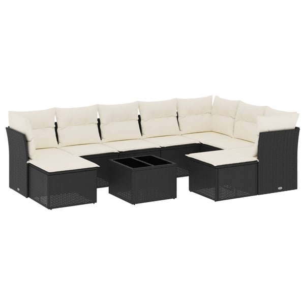 vidaXL Loungegrupp 10 delar med svarta dynor konstrotting