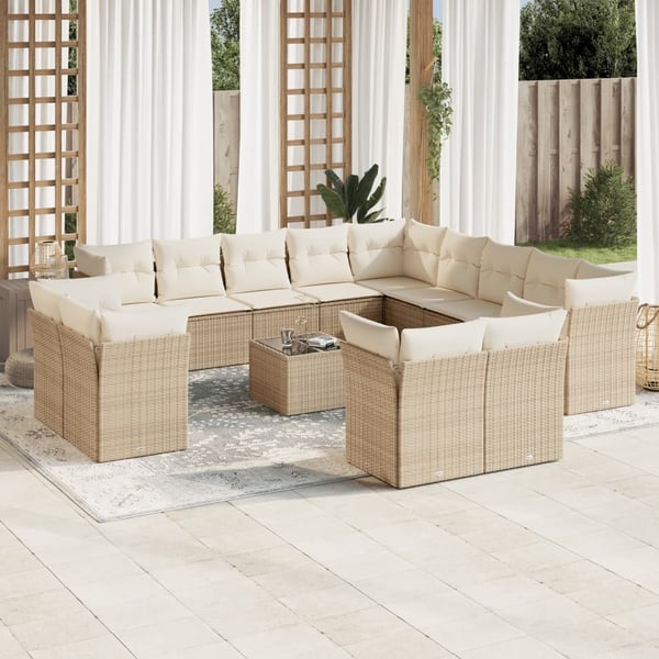 vidaXL sofasæt til haven 14 dele med hynder polyrattan beige
