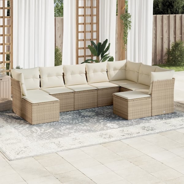 vidaXL sofasæt til haven 9 dele med hynder polyrattan beige