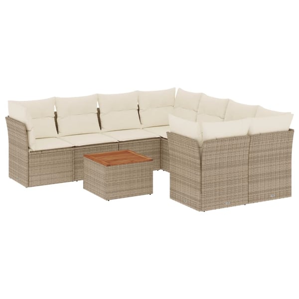 vidaXL sofasæt til haven 9 dele med hynder polyrattan beige