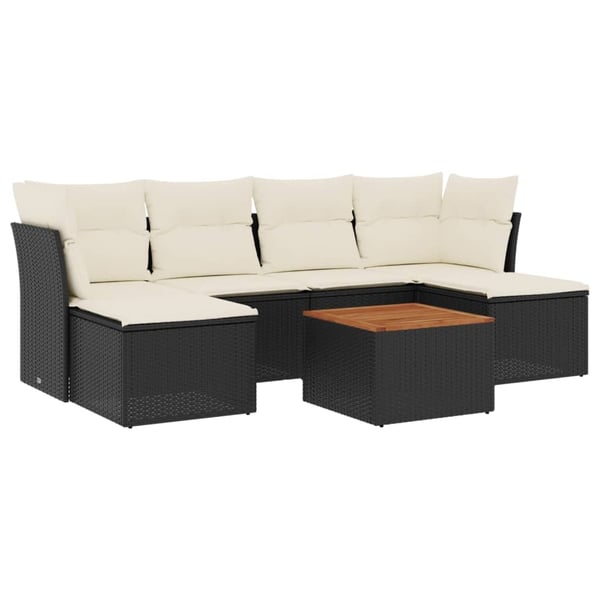 vidaXL sofasæt til haven 7 dele med hynder polyrattan sort