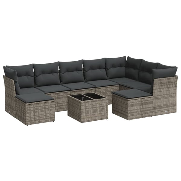 vidaXL sofasæt til haven 10 dele med hynder polyrattan grå