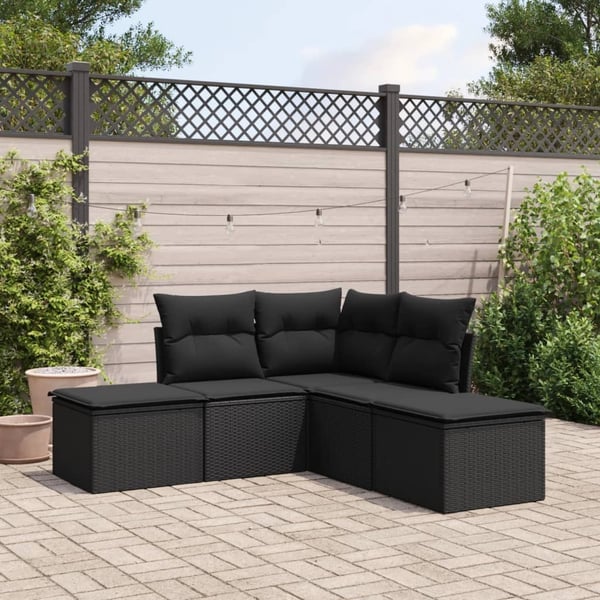 vidaXL sofasæt til haven 5 dele med hynder polyrattan sort