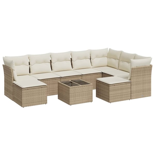 vidaXL sofasæt til haven 10 dele med hynder polyrattan beige