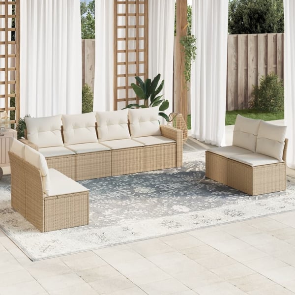 vidaXL sofasæt til haven 8 dele med hynder polyrattan beige