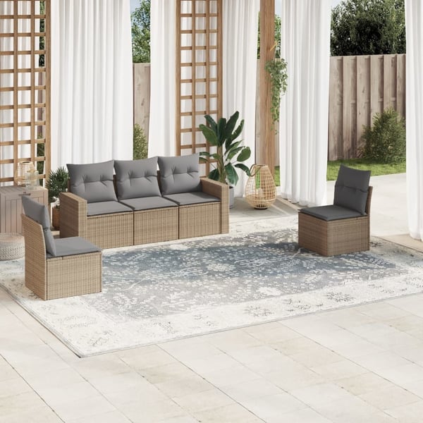 vidaXL sofasæt til haven 5 dele med hynder polyrattan beige