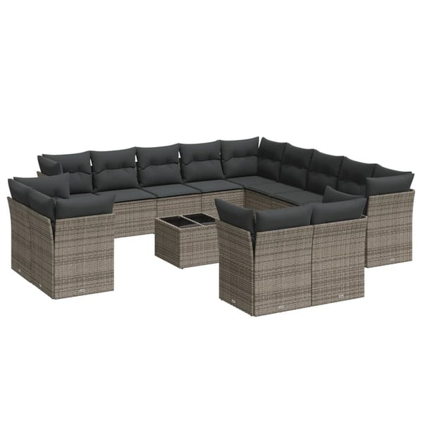 vidaXL sofasæt til haven 14 dele med hynder polyrattan grå
