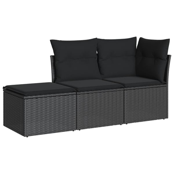 vidaXL sofasæt til haven 3 dele med hynder polyrattan sort