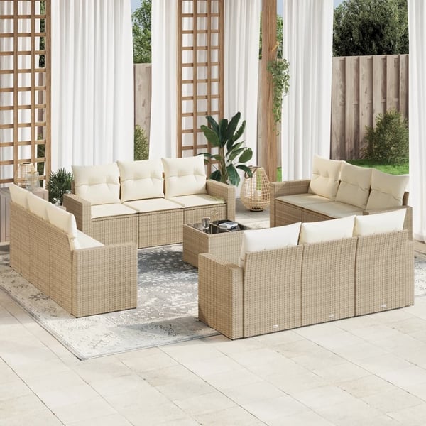 vidaXL sofasæt til haven 13 dele med hynder polyrattan beige