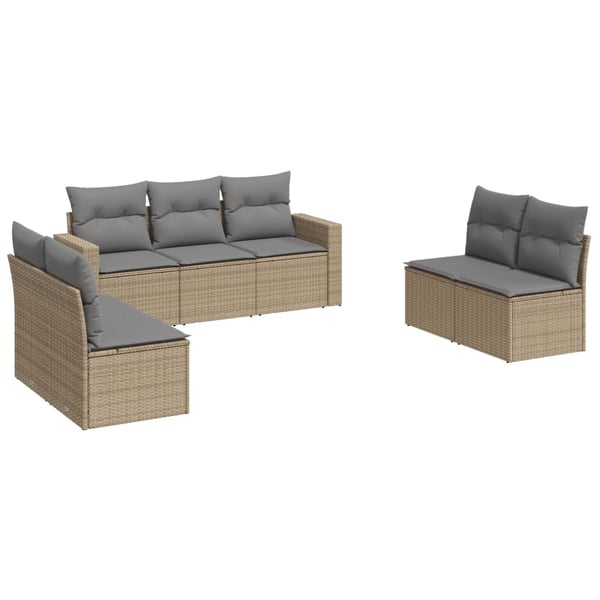 vidaXL sofasæt til haven 7 dele med hynder polyrattan beige