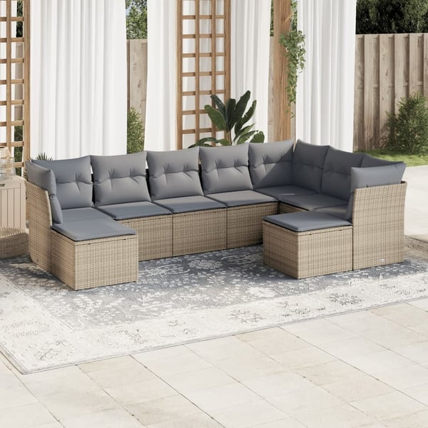 vidaXL sofasæt til haven 9 dele med hynder polyrattan beige