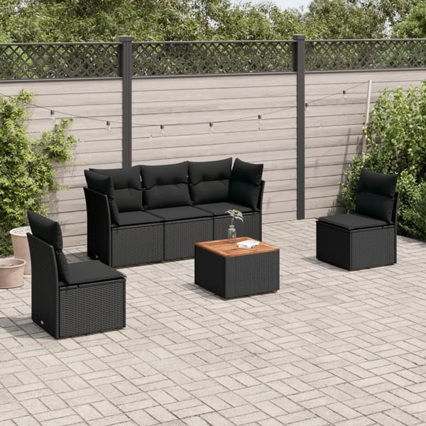 vidaXL sofasæt til haven 6 dele med hynder polyrattan sort