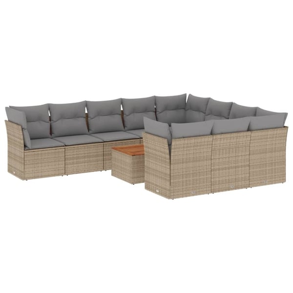 vidaXL sofasæt til haven 11 dele med hynder polyrattan beige