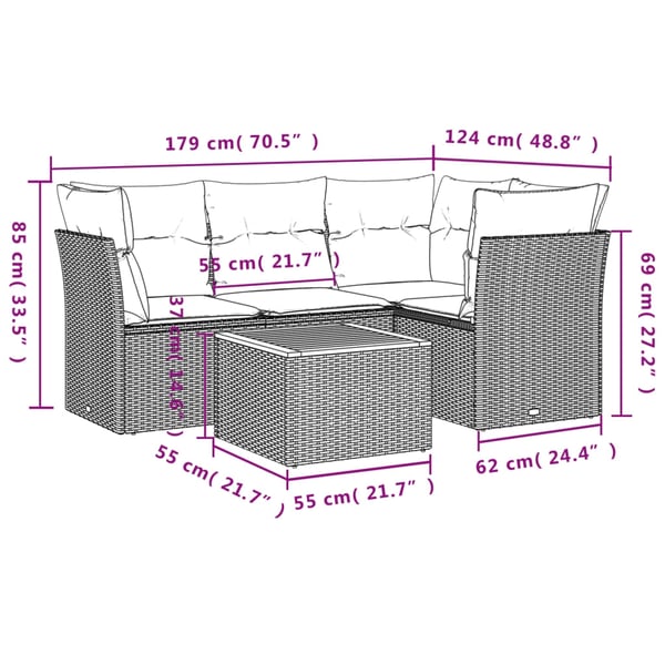 vidaXL sofasæt til haven 5 dele med hynder polyrattan beige