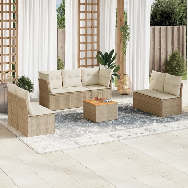 vidaXL sofasæt til haven 8 dele med hynder polyrattan beige