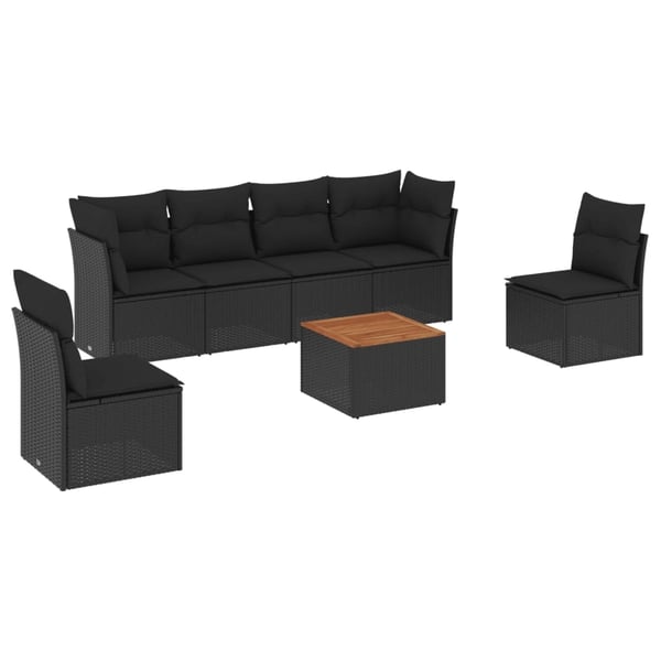 vidaXL sofasæt til haven 7 dele med hynder polyrattan sort