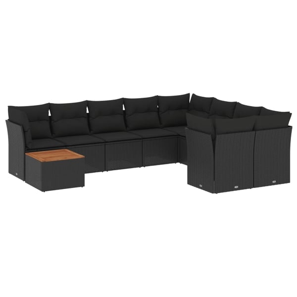vidaXL Loungegrupp 10 delar med svarta dynor konstrotting
