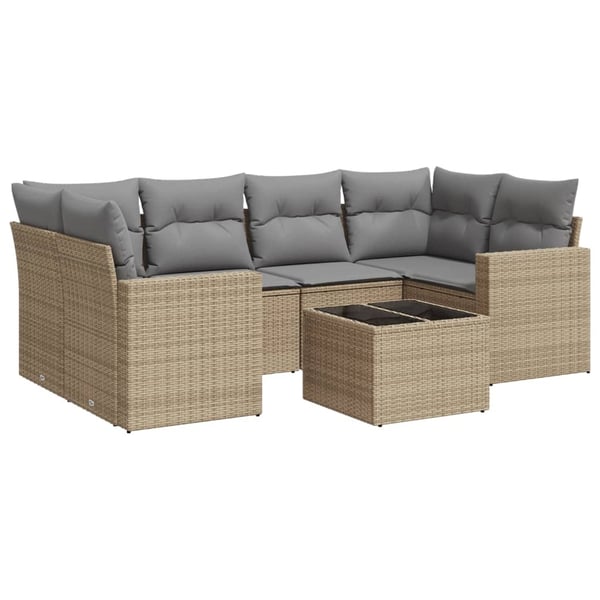 vidaXL sofasæt til haven 7 dele med hynder polyrattan beige