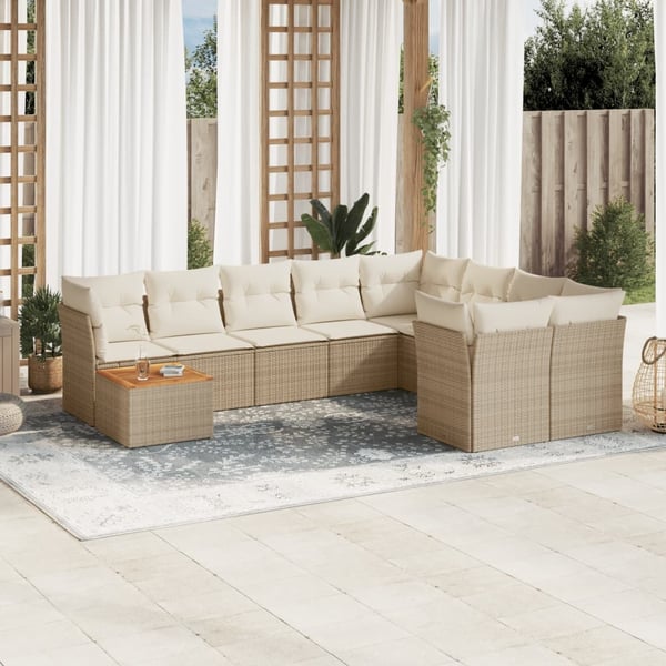 vidaXL sofasæt til haven 10 dele med hynder polyrattan beige