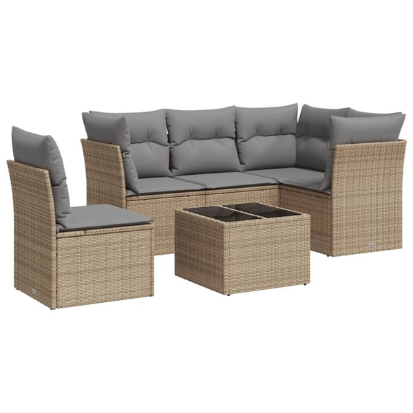 vidaXL sofasæt til haven 6 dele med hynder polyrattan beige