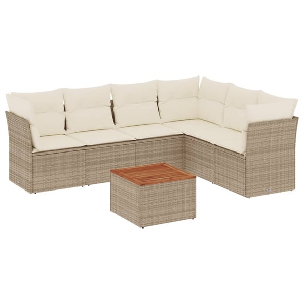 vidaXL sofasæt til haven 7 dele med hynder polyrattan beige
