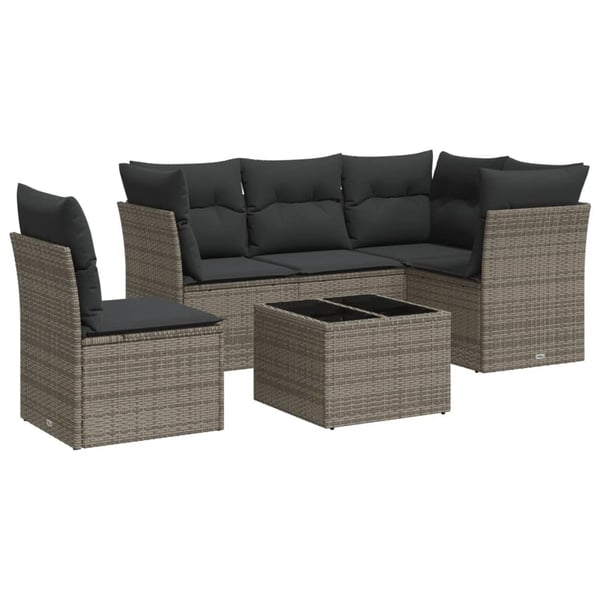 vidaXL sofasæt til haven 6 dele med hynder polyrattan grå