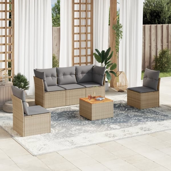 vidaXL sofasæt til haven 6 dele med hynder polyrattan beige