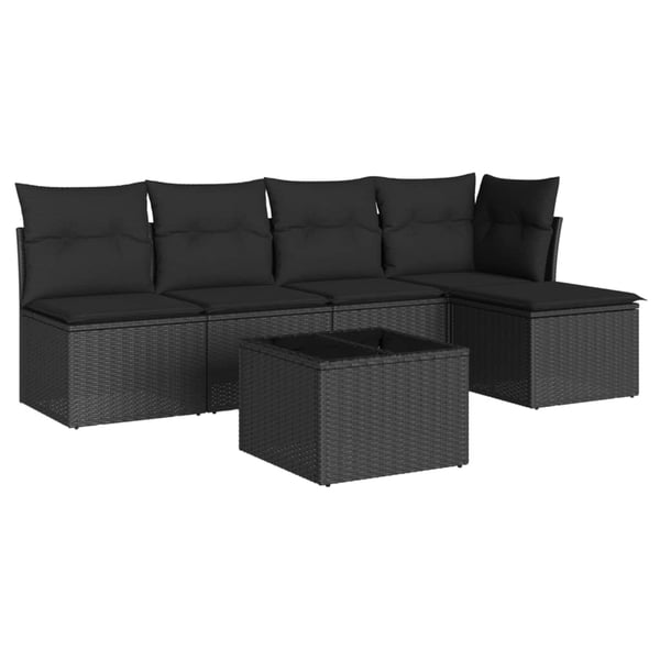 vidaXL sofasæt til haven 6 dele med hynder polyrattan sort