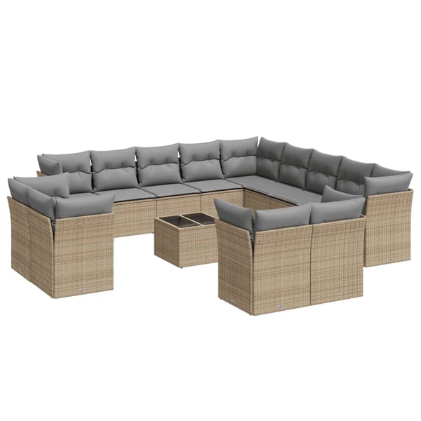 vidaXL sofasæt til haven 14 dele med hynder polyrattan beige