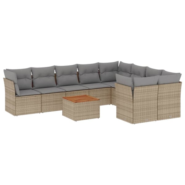 vidaXL Soffgrupp för trädgård med dynor 10 delar beige konstrotting