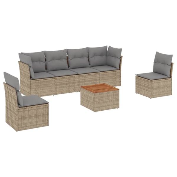 vidaXL sofasæt til haven 7 dele med hynder polyrattan beige