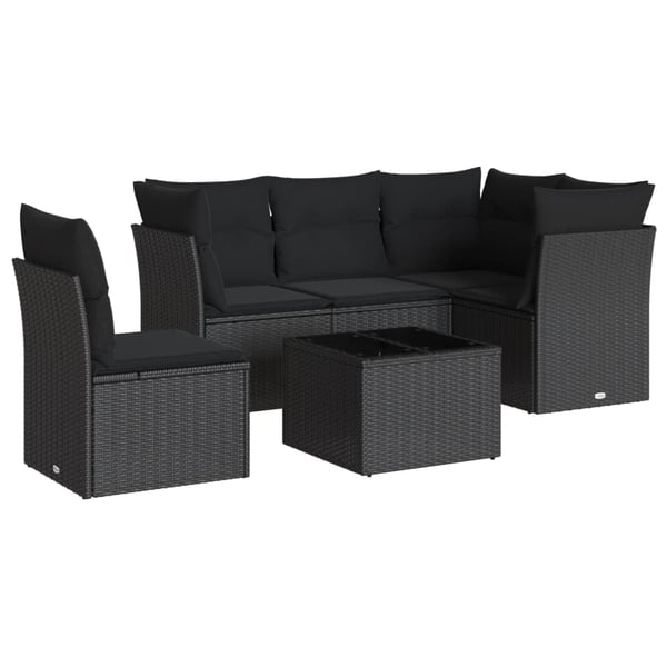 vidaXL sofasæt til haven 6 dele med hynder polyrattan sort