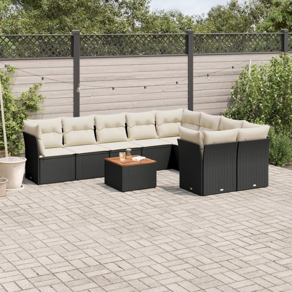 vidaXL Loungegrupp 10 delar med svarta dynor konstrotting