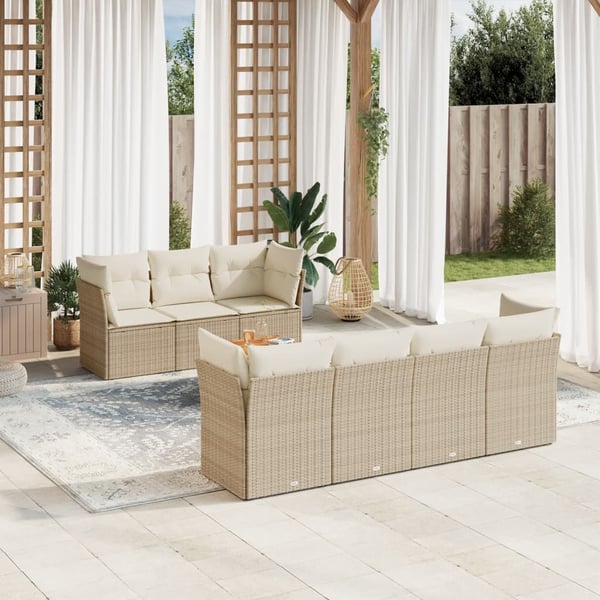 vidaXL sofasæt til haven 8 dele med hynder polyrattan beige