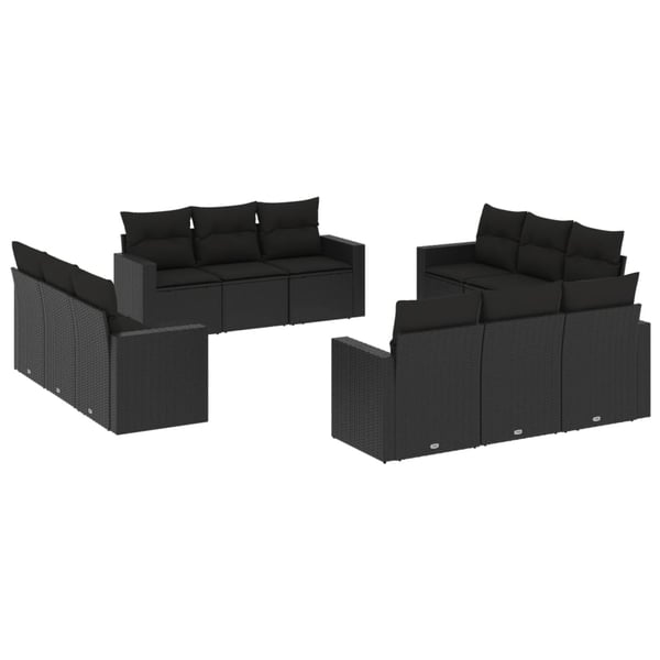 vidaXL sofasæt til haven 12 dele med hynder polyrattan sort