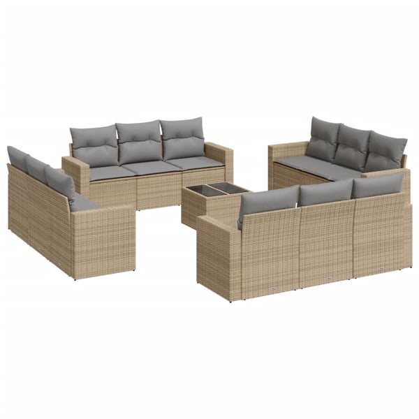vidaXL sofasæt til haven 13 dele med hynder polyrattan beige