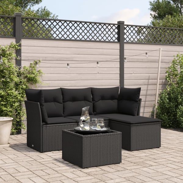 vidaXL sofasæt til haven 5 dele med hynder polyrattan sort