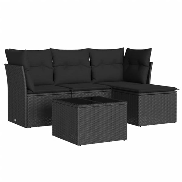vidaXL Loungegrupp för trädgården med dynor 5 delar svart konstrotting