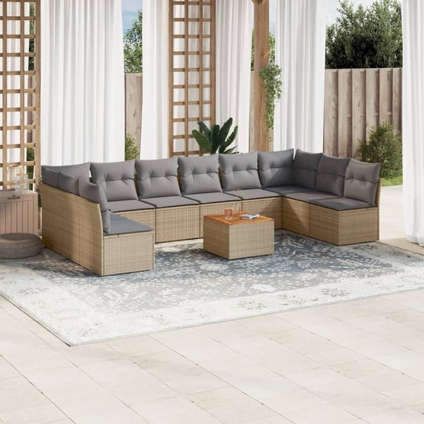 vidaXL sofasæt til haven 11 dele med hynder polyrattan beige