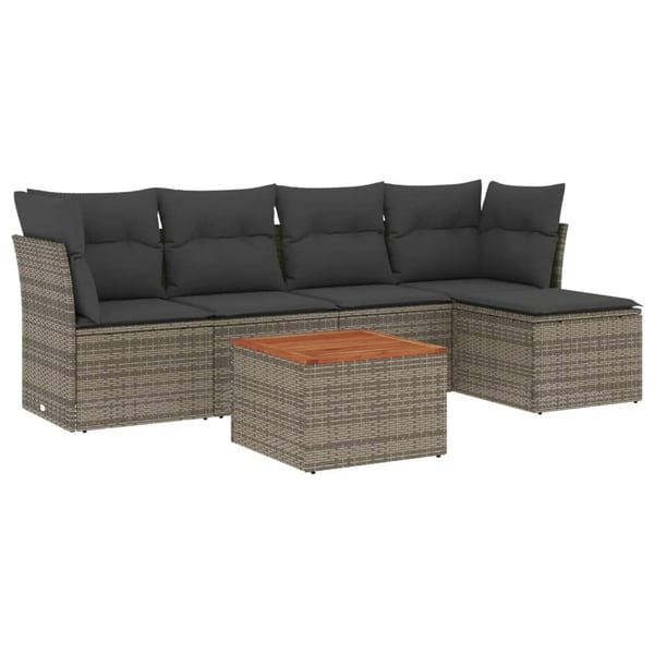 vidaXL sofasæt til haven 6 dele med hynder polyrattan grå