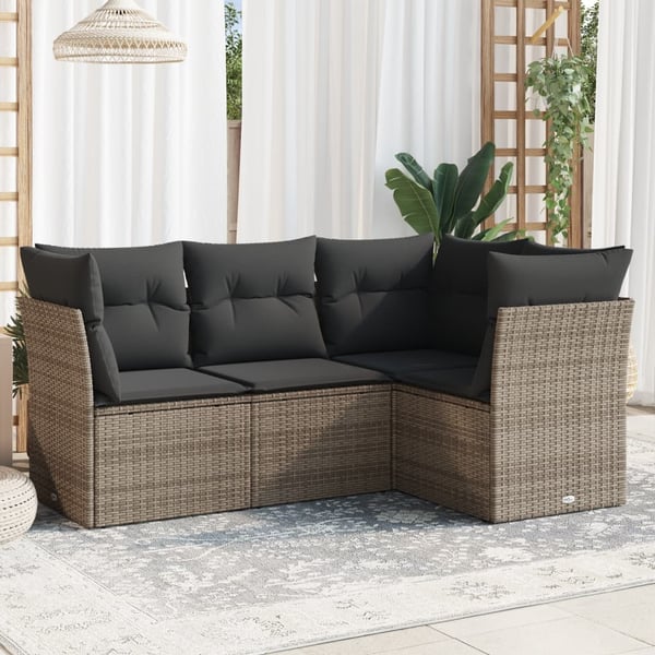 vidaXL sofasæt til haven 4 dele med hynder polyrattan grå