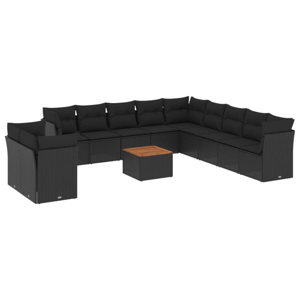 vidaXL Loungegrupp med dynor 12 delar svart konstrotting