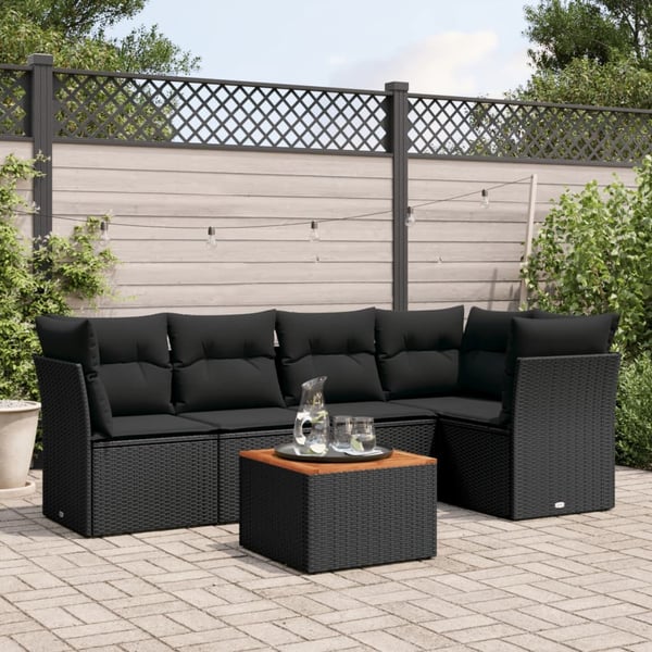 vidaXL Loungegrupp med dynor 6 delar svart konstrotting